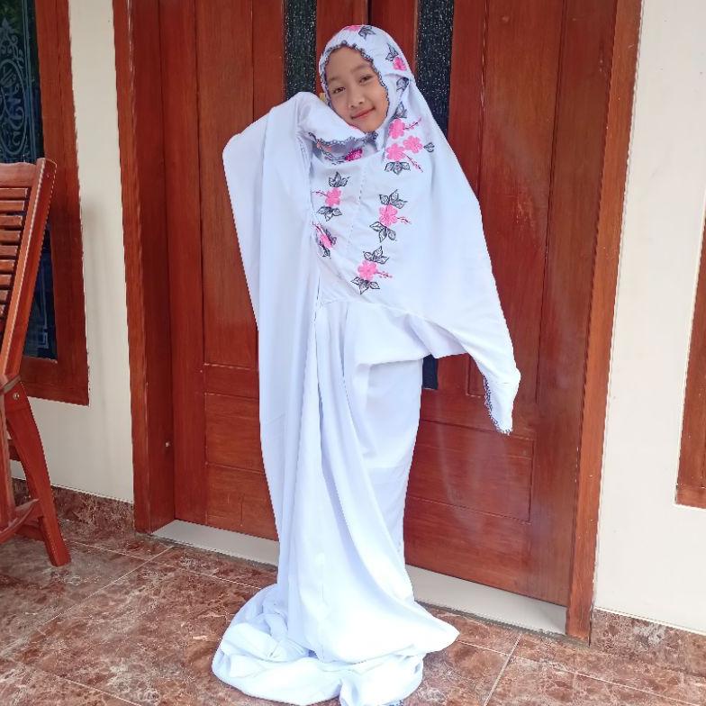 Model baru - Mukena Anak Lajuran SD SMP Mukena putih Terusan bordir Tanggung Umur 7-15th Umur 7-10th