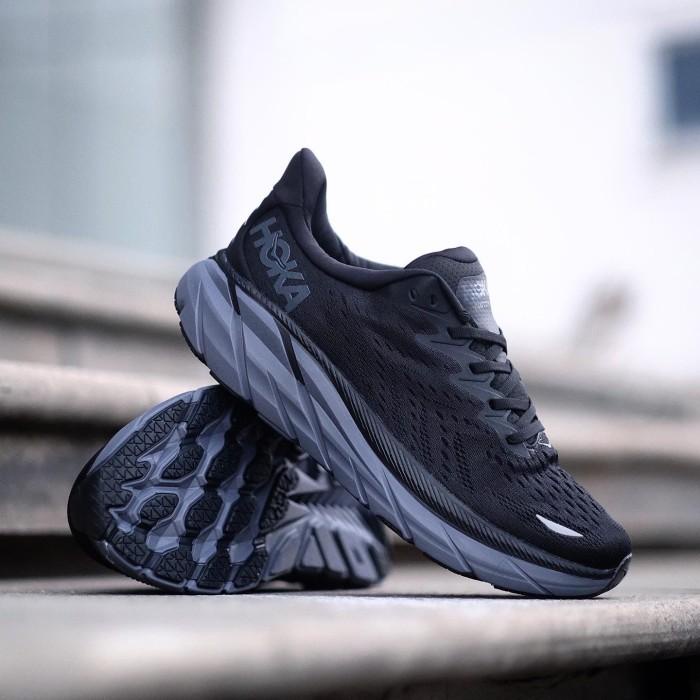 SEPATU RUNNING ORIGINAL HOKA CLIFTON 8 BLACK GREY