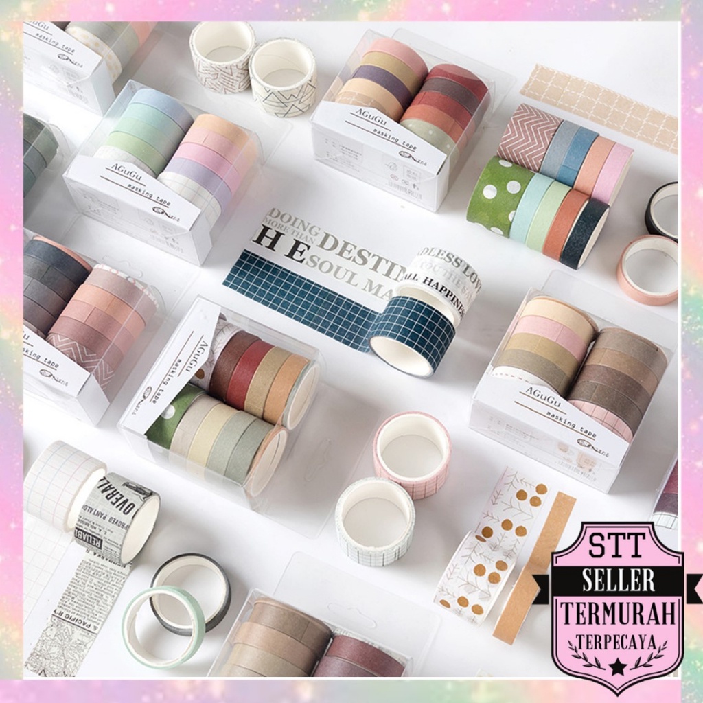 

STT Masking Tape Set 10Pcs Essential Collection Basic Pattern Isi 10 Selotip Bahan Kertas Washi Tape Warna Warni DIY Scrapbook Journal Kotak Box Aeshtetic