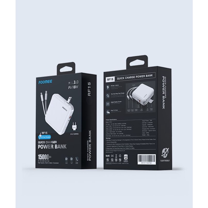 [ELECTROPICALLY] Power bank Fast Charging QC3.0 PD18W 15000mAh FOOMEE RF15 15000mAh QC3.0+PD18W