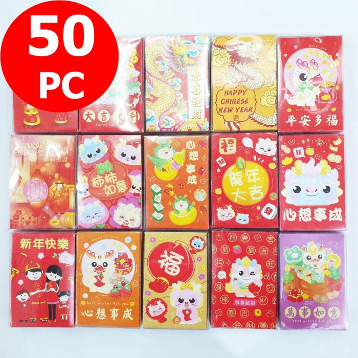 

New! Angpao Imlek Sio Naga 2024 Merah 50 Pc Murah 10 Cm Hong Pao Cina Lucu Limited