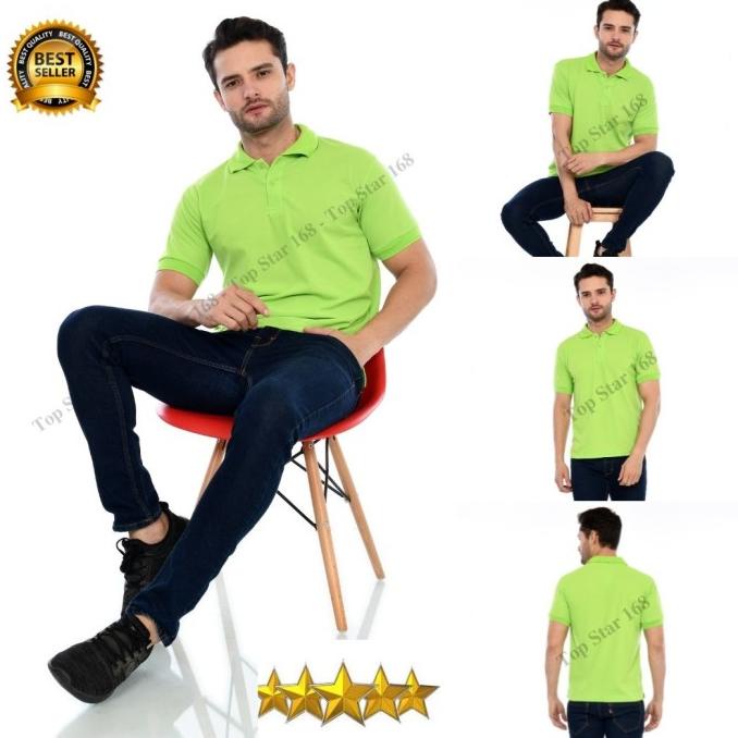 Terbaik Kaos Polo Shirt Hijau Stabilo/Kaos Kerah Pria/Baju Kerah/Kaos Polo ,,