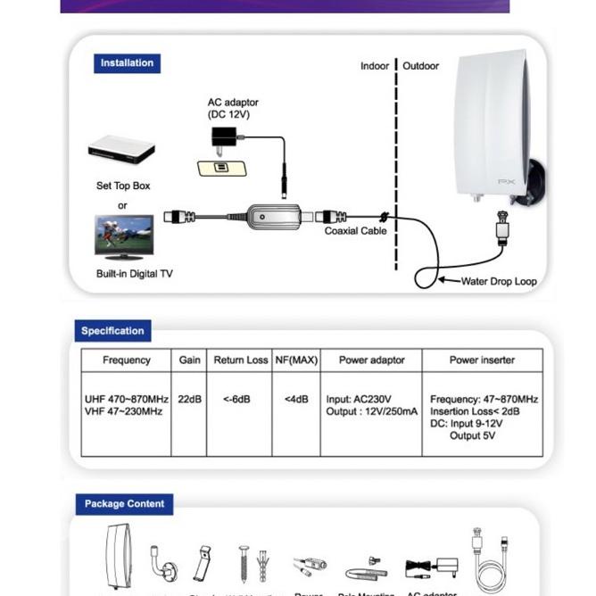 Px Da 5200 Antena Tv Led Booster Digital Indoor/Outdoor Luar/ Dalam Ruangan Praktis Bagus