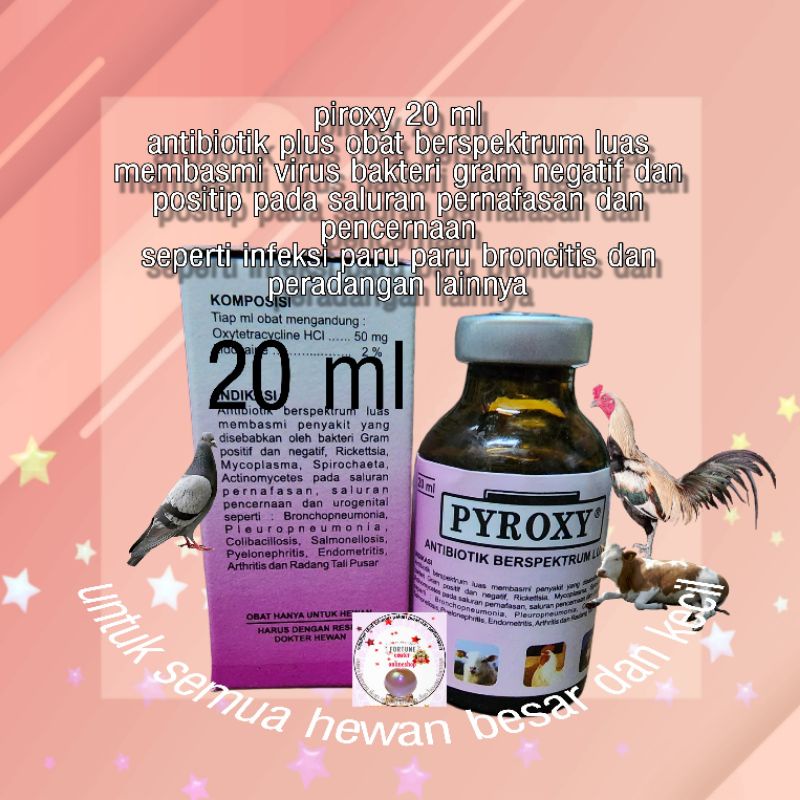 PIROXY 20 ml obat ayam burung merpati sakit crd nd infeksi pernafasan pencernaan spt medoxy 20 ML