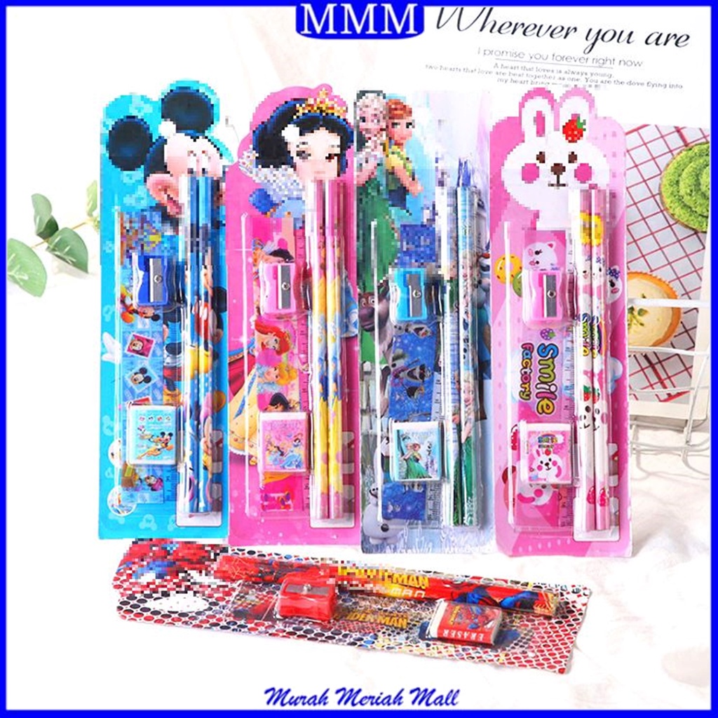 

MMM Stationery Set 5 in 1 Alat Tulis Paket Anak Sekolah Penghapus penggaris Pensil Serutan Karakter Lucu