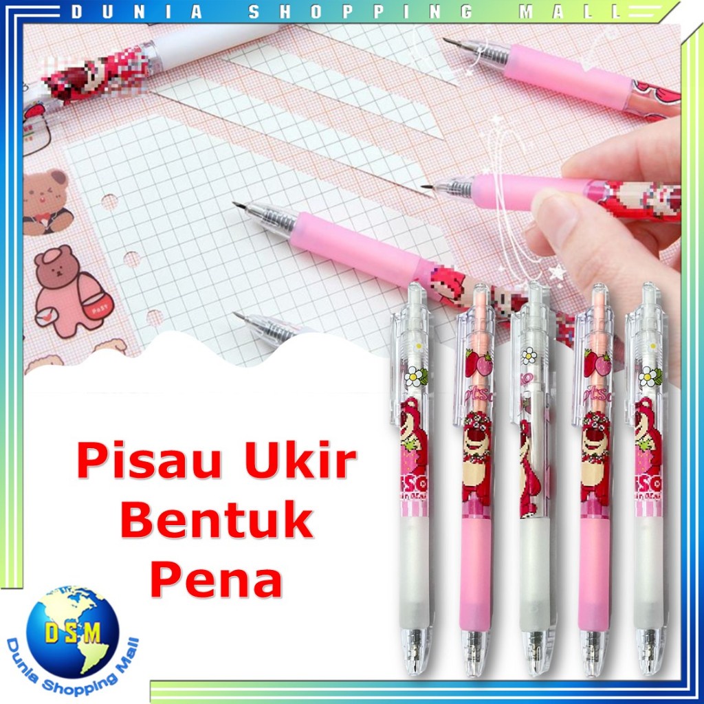 

DSM Pemotong Kertas Bentuk Pena Karakter Kartun Bear Strawberry Lucu Cutter Pen Knife Cut Stickers Scrapbooking Alat Pemotong Stiker Bentuk Pena Cutting Tools Portable Knife Carving DIY