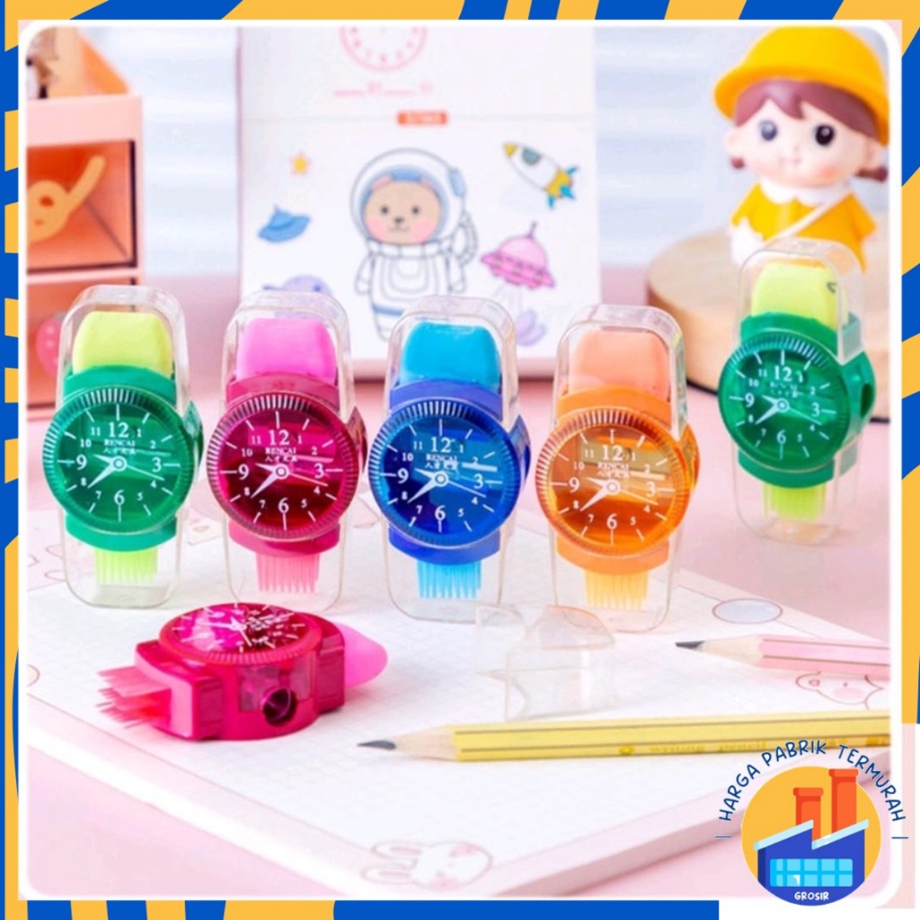 

HPT Rautan Pensil Manual dengan Penghapus dan Sikat Pembersih Model Jam Tangan Multifungsi Serutan Pensil Mekanis 3in1 Warna-Warni untuk Perlengkapan Sekolah Anak-anak