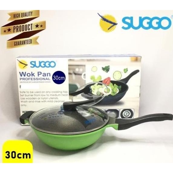PANCI SUGGO WOK PAN 30 CM PLUS TUTUP KACA & ANTI LENGKET ZEFANHENDARTO