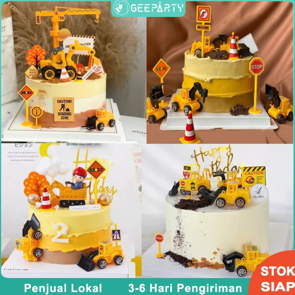

Ready!!!(COD) Excavator buldoser bentuk konstruksi mainan dekorasi kue topper dekorasi pesta ulang tahun Anak Laki-Laki