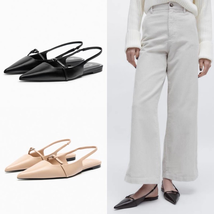 Sandal Zara Leather Slingback Flat Shoes Wanita