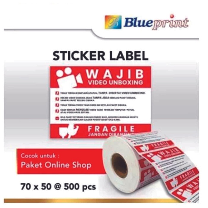 

}}}}}}] Label Sticker Fragile Wajib Video Unboxing Blueprint 70x50 mm isi 500