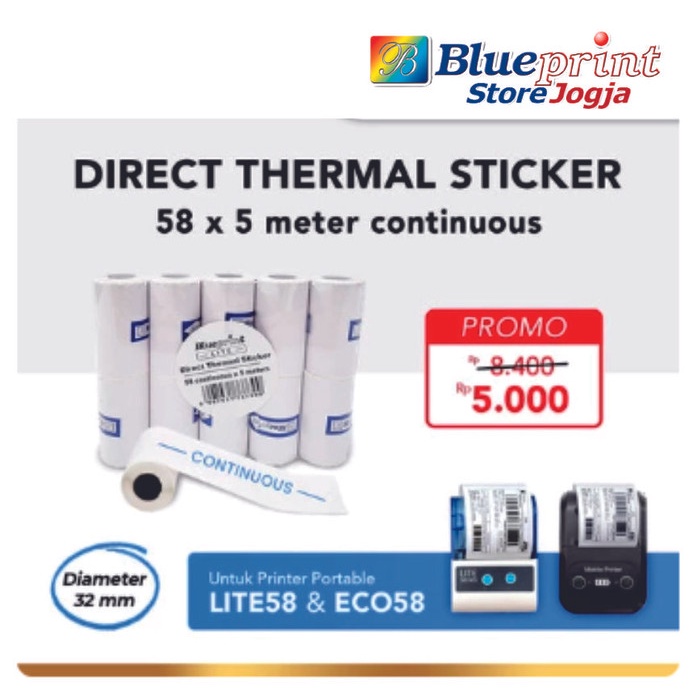 

hanya disini] Direct Thermal Sticker Label Blueprint 58x5 Meter Continuous - 1 Roll