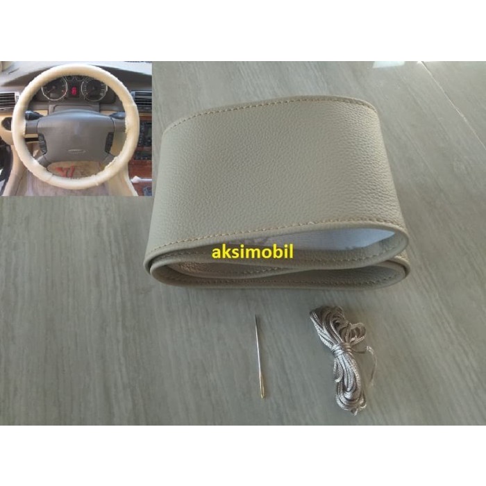 Setir /Cover Stir Mobil Sarung Stir Model Jahit Beige Coklat Muda 36Cm