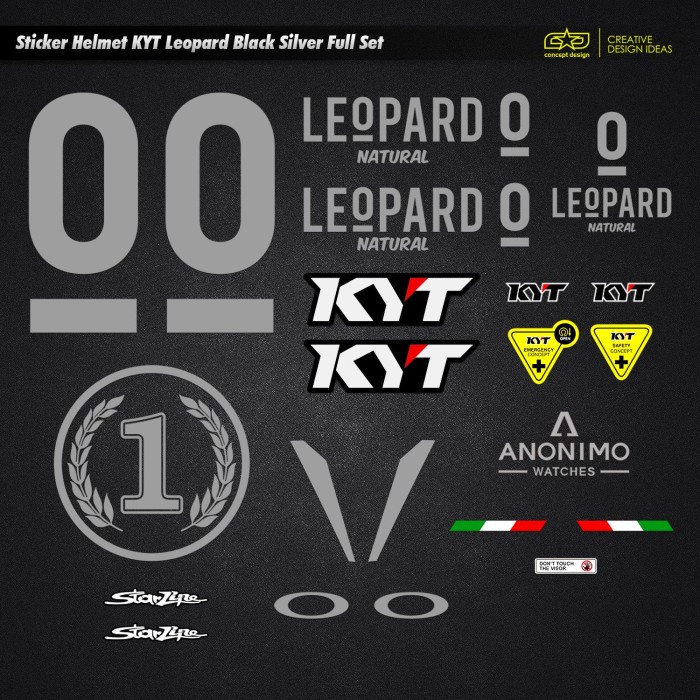 Sticker Helm Kyt Full Set Leopard Black Silver