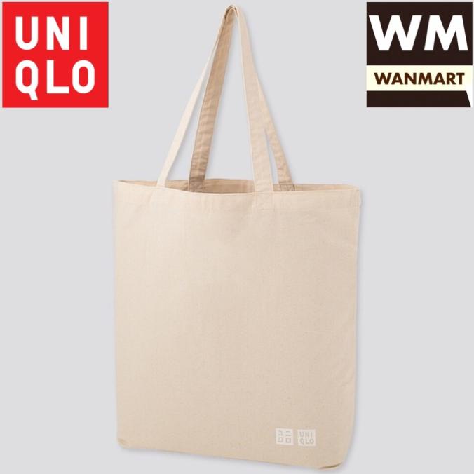 UNIQLO Unisex Bag Tas Tote Eco Shopping Pria Wanita Medium Off White