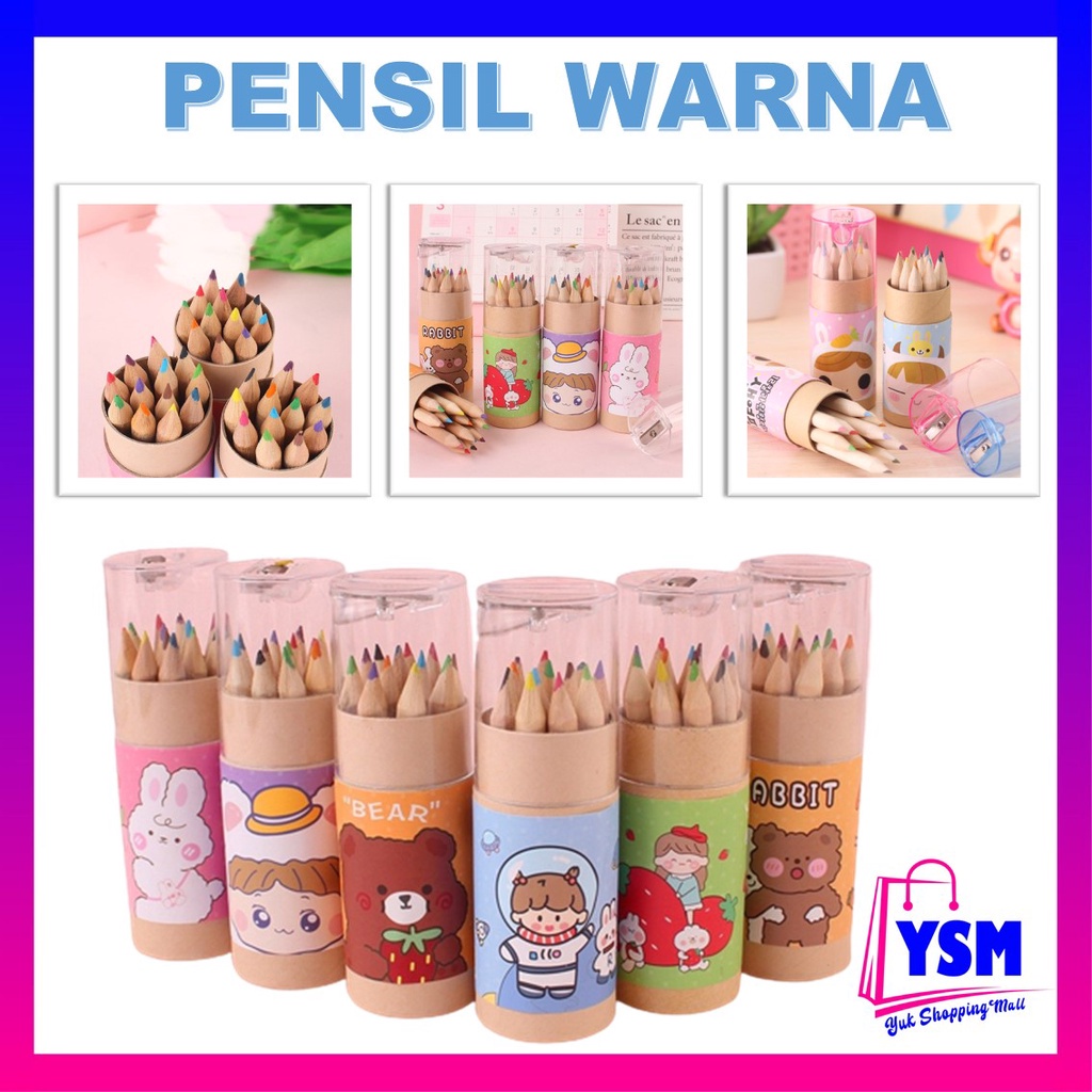 

YSM Pensil Warna 12 IN 1 + Serutan Pensil Color Pencils Quality Pensil Warna Karakter Kemasan Tabung Murah t