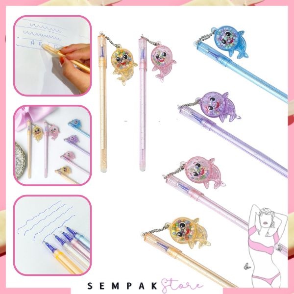 

SS Pena Glitter Shark Pulpen Gantung pom-pom Karakter Hiu Blue Ink Gel Bisa di Hapus Bolpen warna warni bola salju Cute Alat Tulis Sekolah Kantor Souvenir