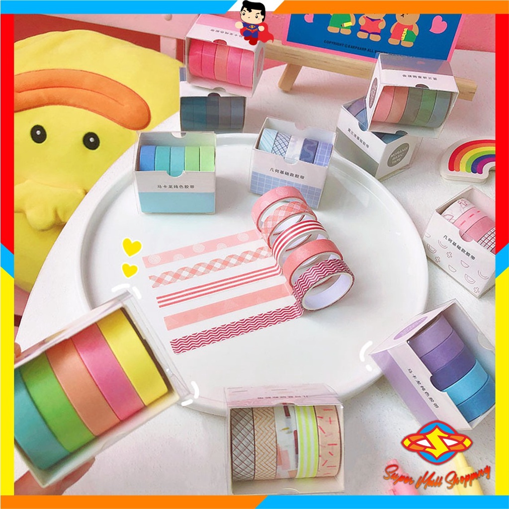 

SMS Masking Tape Set 5pcs Essential Collection Isi 5 Selotip Bahan Kertas Washi Warna Warni