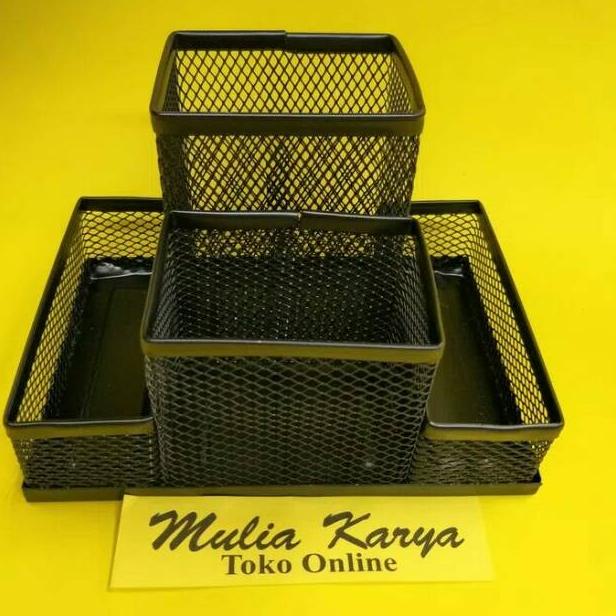 

Populer- Desk set pen holder 4 sekat tempat pulpen keranjang besi
