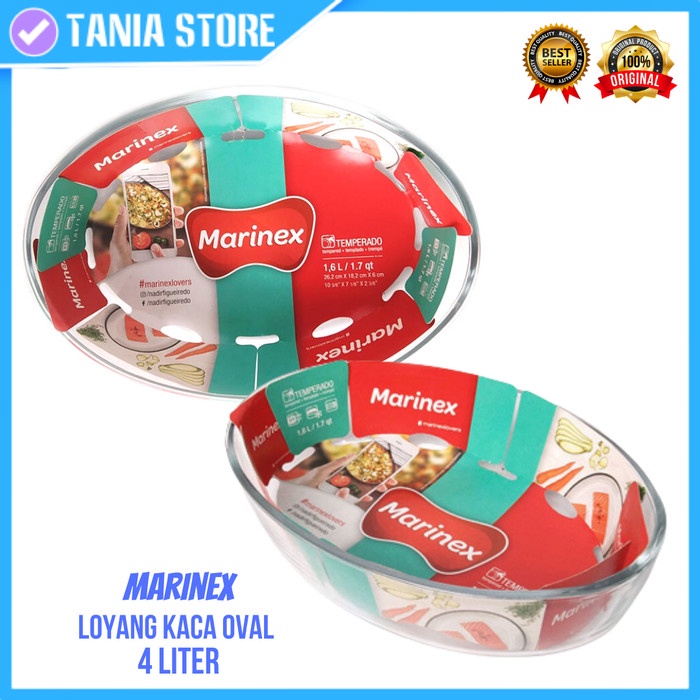 Loyang Kaca Oval Pyrex Tahan Panas 4 L Marinex Roaster Pan 39.5 Cm