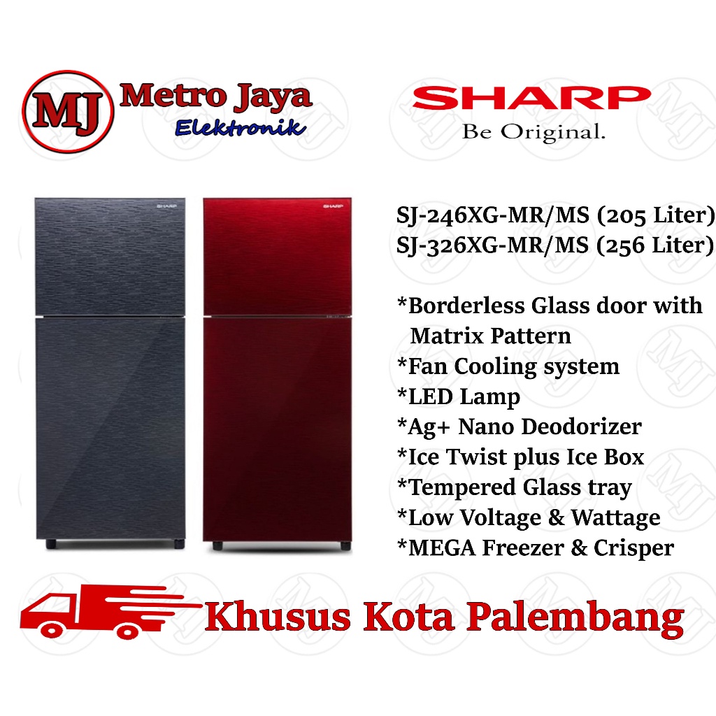 Kulkas Sharp 2 Pintu SJ-246XG-MR/MS Shine Glass Door SJ 246 XG