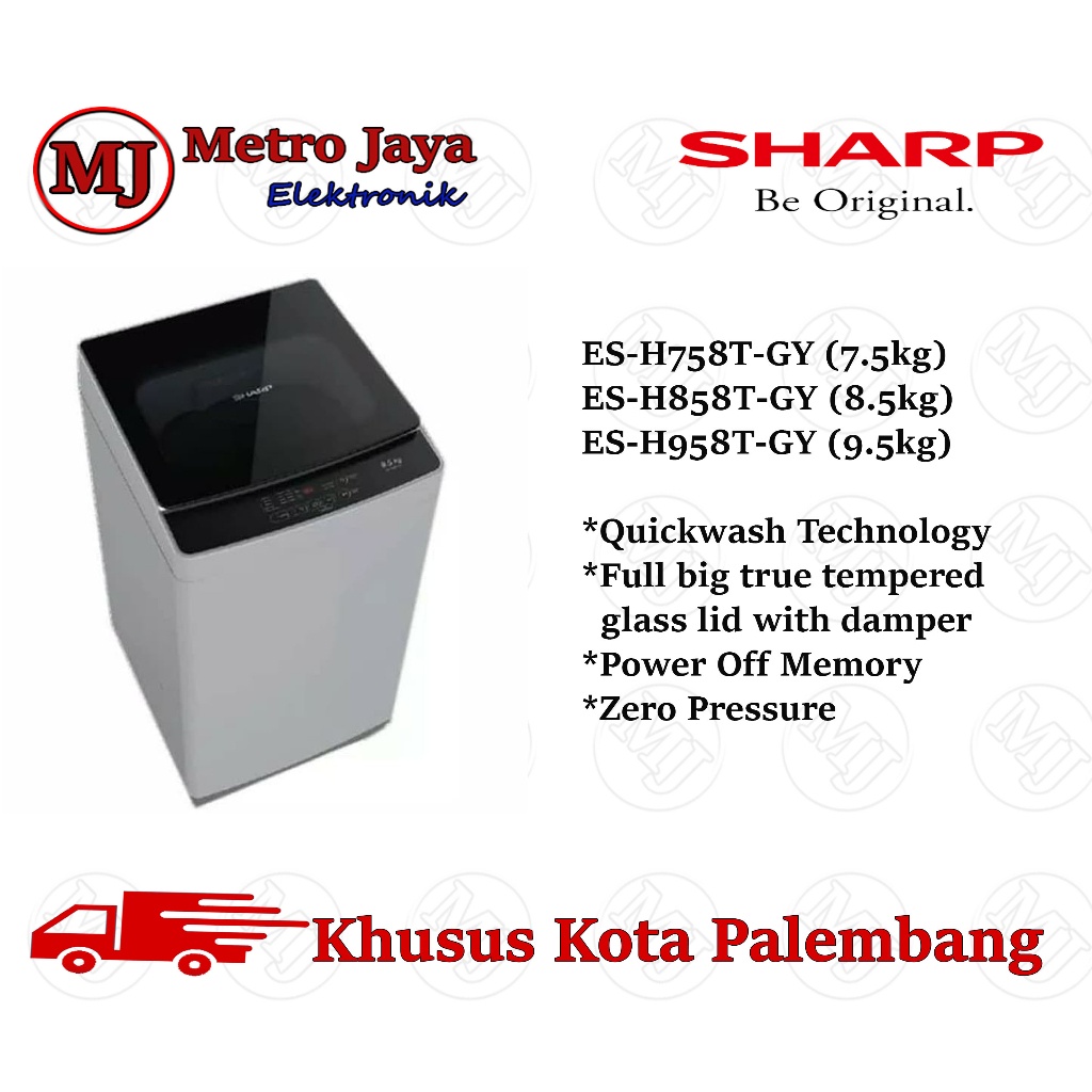 MESIN CUCI 1 tabung SHARP ESH 858 T GY TOP LOADING 8.5 kg