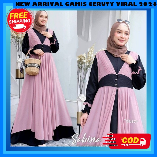 Dress Remaja Kekinian Muslim Korea Dres Ceruty Motif Bunga Gamia Syari Tterbaru Baju Gamis Wanita Te