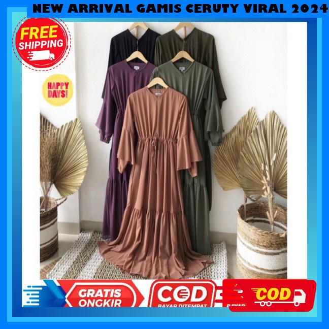 Dress Muslim Wanita Kekinian Ganis Crinkle Airflow Motif Jumbo Gamid Gamia Perempuan Busana Muslim W