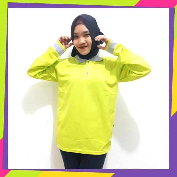 Kaos Kerah Wanita Hijau Stabilo Panjang/Polo Panjang Wanita/Polo Hijab