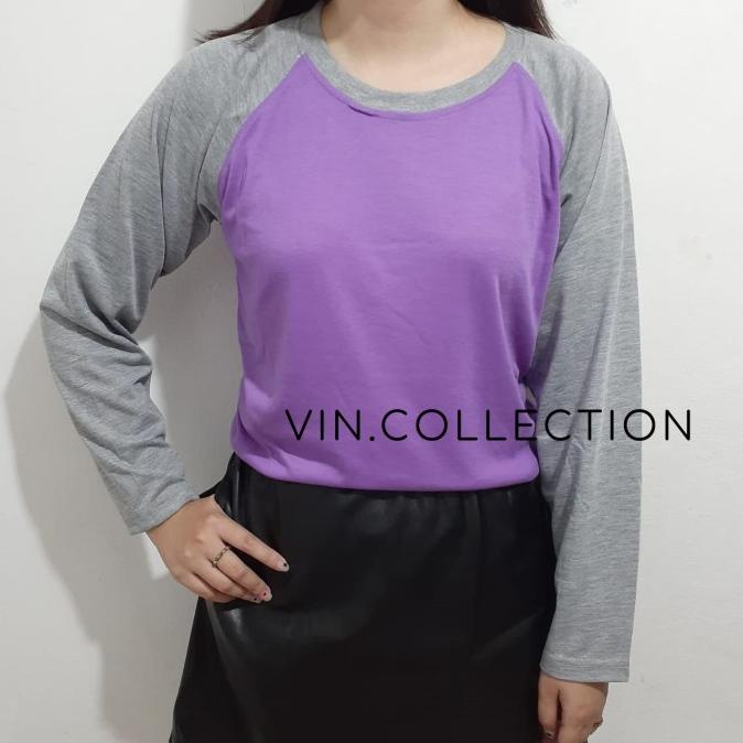 Kaos Polos Raglan Pria Wanita - Ungu Misty