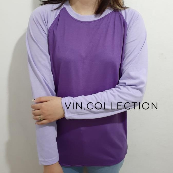 Kaos Polos Raglan Pria Wanita - Ungu Tua Ungu Muda