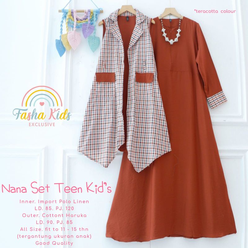 Gamis Outer Anak • Baju Anak Cewek Lebaran • Baju Muslim Kids • Nana Set By Fasha