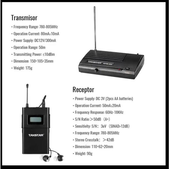 Terlaris Takstar Uhf Wireless Wpm-200 Sistem Monitor Suara Transmitter Receiver