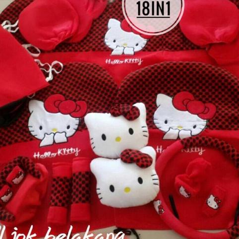 Bantal Mobil / Sarung Jok Mobil / Bantal 18In1 / 18In1 Hello Kitty Merah Hitam (Head-Rest Menyatu)