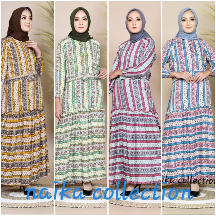 Gamis Rayon Motif Etnik Garis Ready