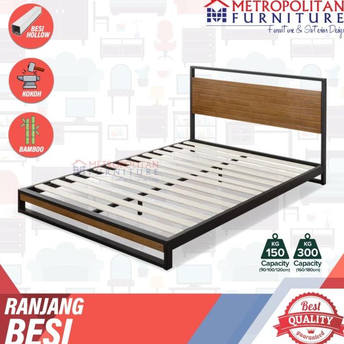 Tempat Tidur Dipan Sandaran Ranjang Besi dan Kayu minimalis