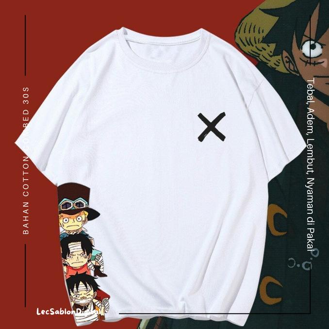 New Kaos Oversize Pria Wanita One Piece Cartoon Luffy Ace And Sabo T-Shirt Berkualitas