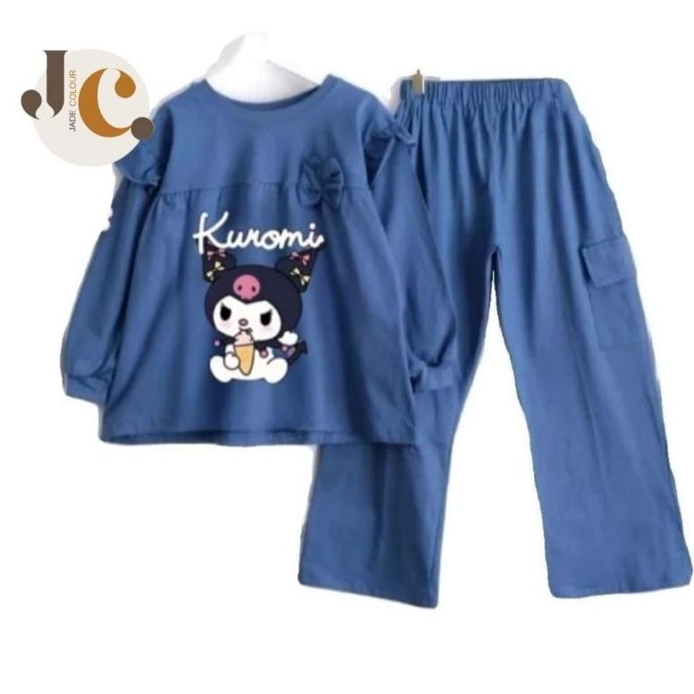 One Set Kuromi Crinkel Airflow usia 4-13 Tahun | Setelan anak remaja babydoll crinkel navy pink maru
