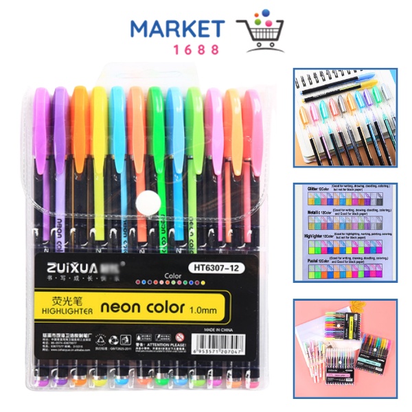 

Market1688 Pena Glitter Metalik 1.0mm Isi 12pcs Pulpen Warna Warni Tinta Pastel Neon Color Pen Pastel Ballpoint Craftwork Scrapbook Gel Ink Highlighter Penanda Buku Warna Warni Ujung Lembut