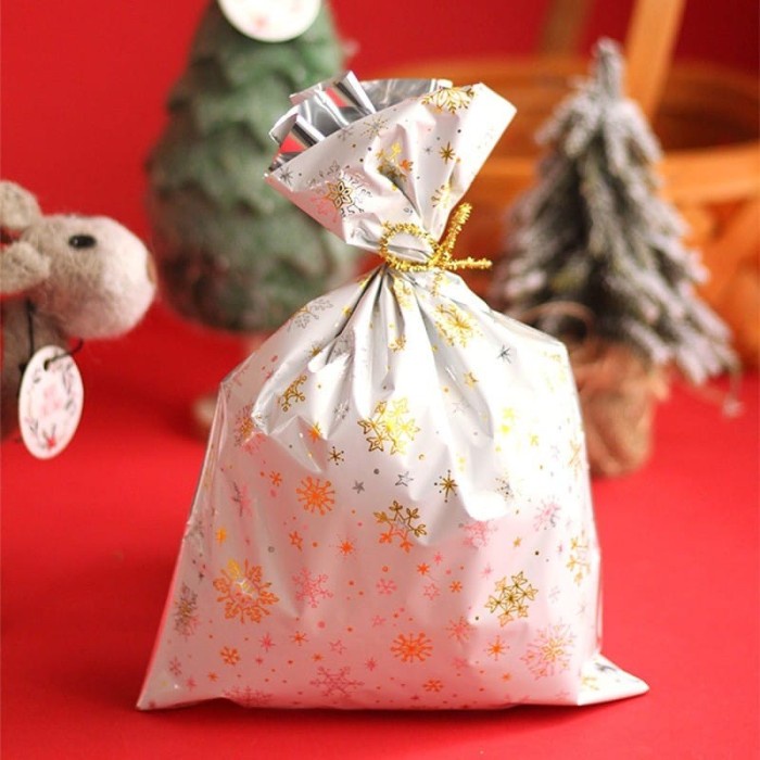 

Produk Terbaik] DY KANTONG PLASTIK KEMASAN HADIAH NATAL/PLASTIK HAMPERS SNOWFLAKE GOLD