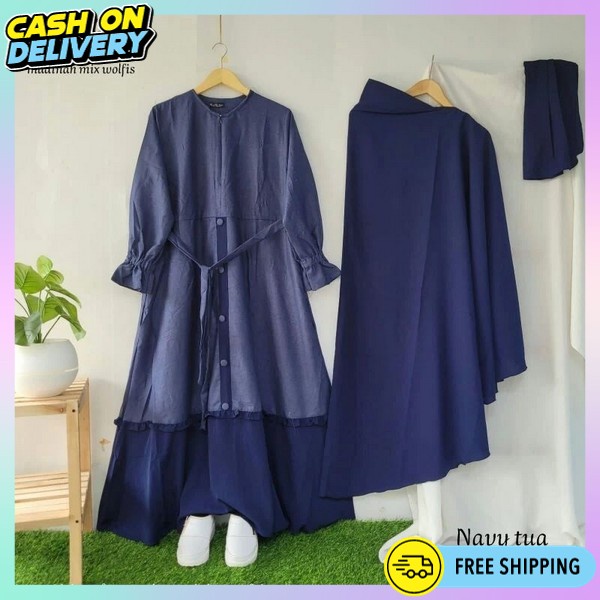 Gammis Sarii Ibuibu Pengajian Gamis 2In1 Jilbab Gsmis Sari Bonus Kerudung Syar'I Gmis Syarii Import 