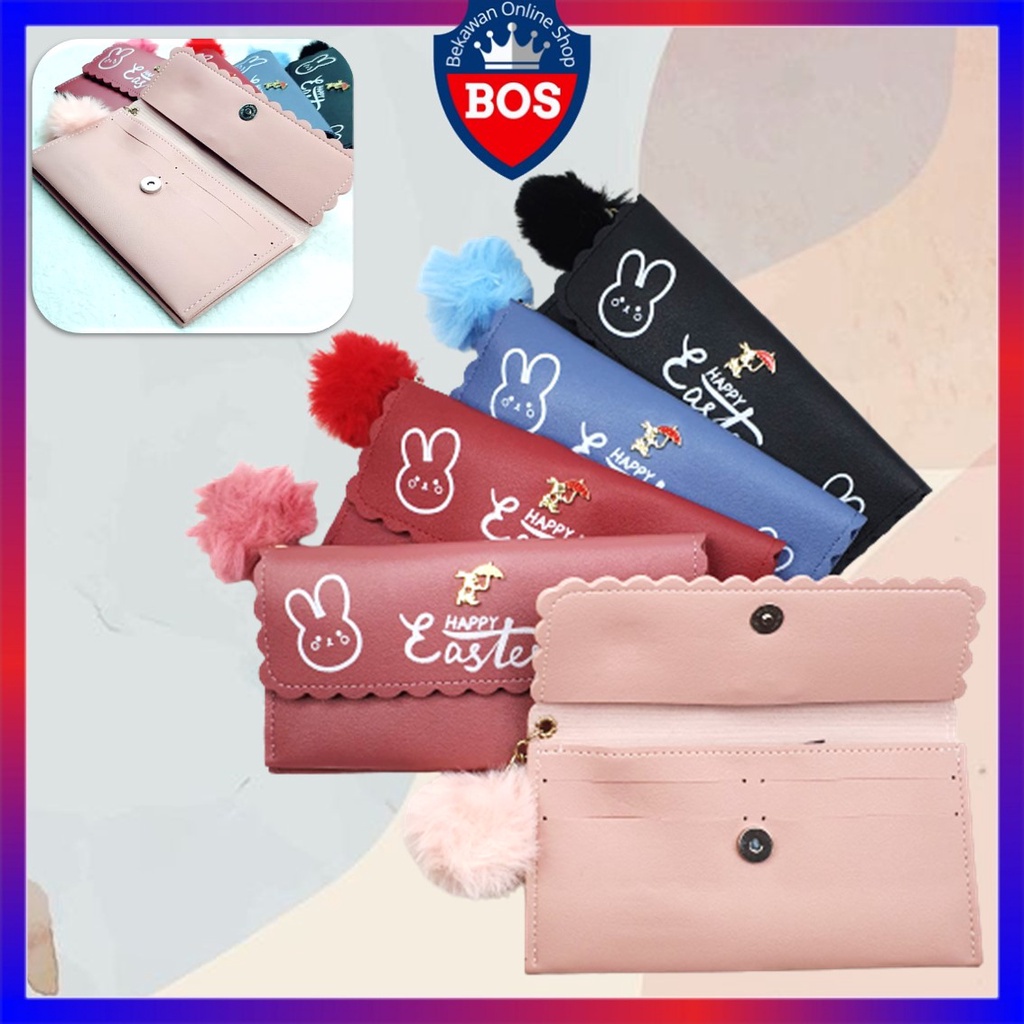 Market1688  Dompet Wanita Panjang Kelinci 079 Free Pompom Dompet Panjang Korea Dompet Lipat Fashion