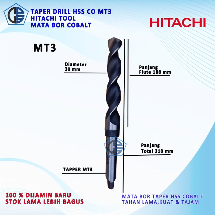 Mata Bor Taper Diameter 30 Panjang 310 Hitachi MT03 HSS Co Original