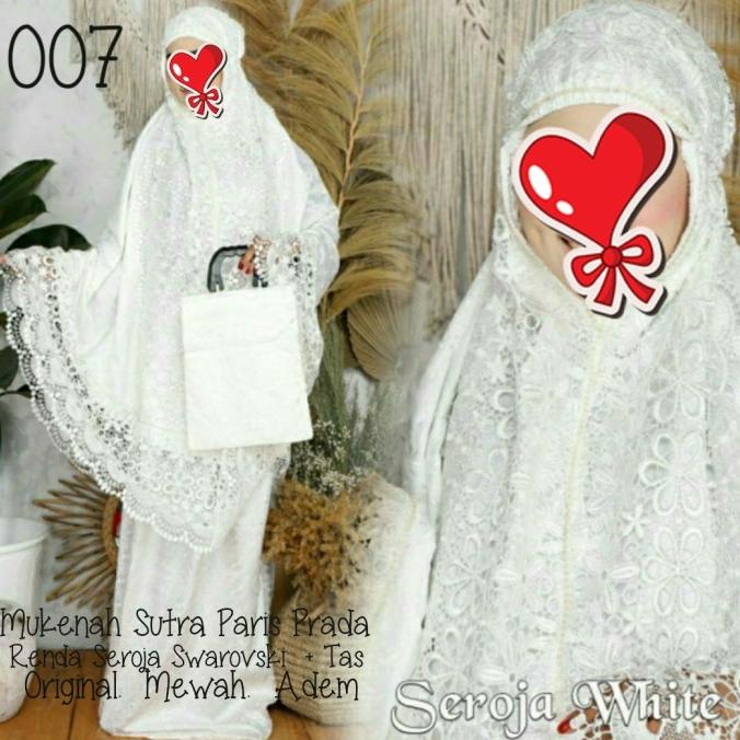 MILIKI MUKENAH RENDA SEROJA BORDIR SWAROVSKI SUTRA PARIS(MEWAH)+TAS CANTIK TERMURAH