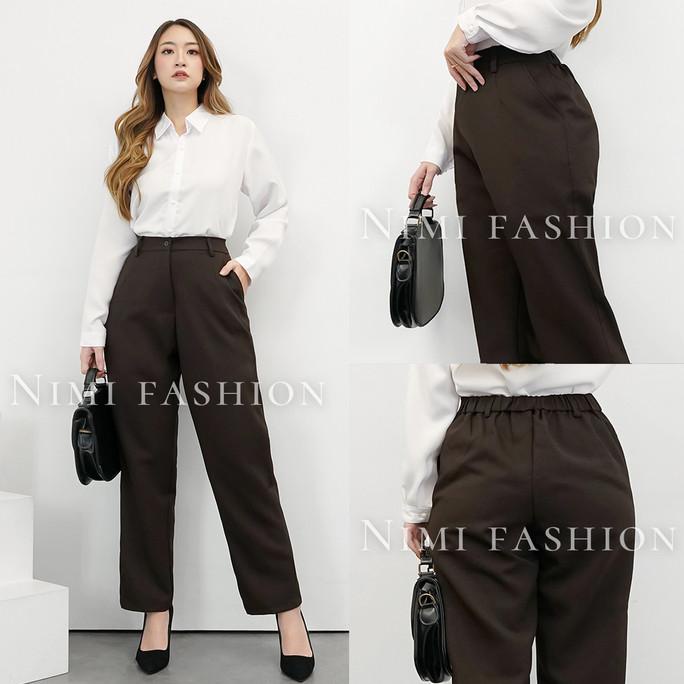NIMI - Celana Bahan Kerja Wanita Kantoran Pinggang Karet Sisi Belakang