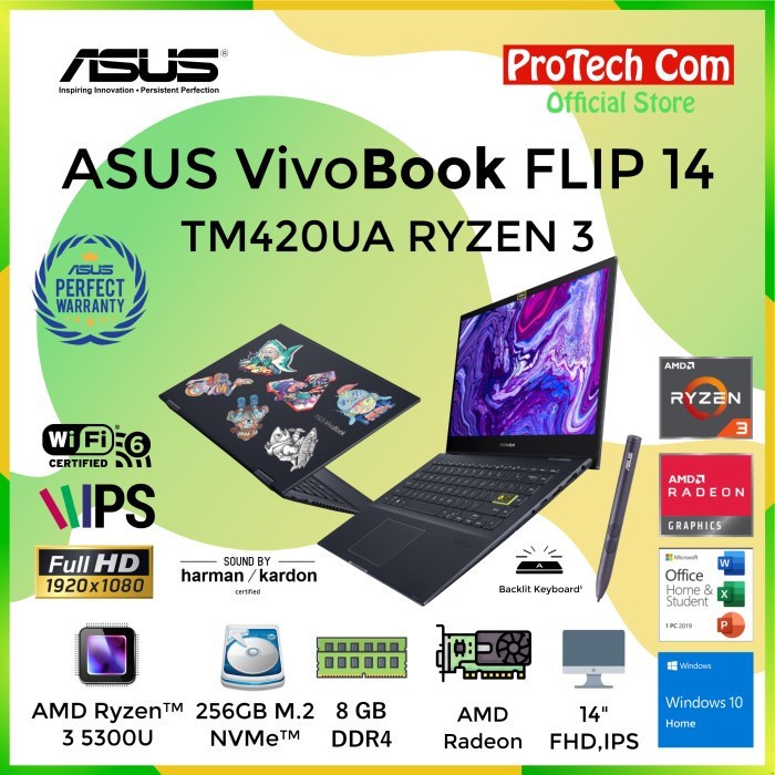 ASUS VIVOBOOK FLIP TM420UA RYZEN 3-5300U 8GB 256GB 14 FHD OHS W10