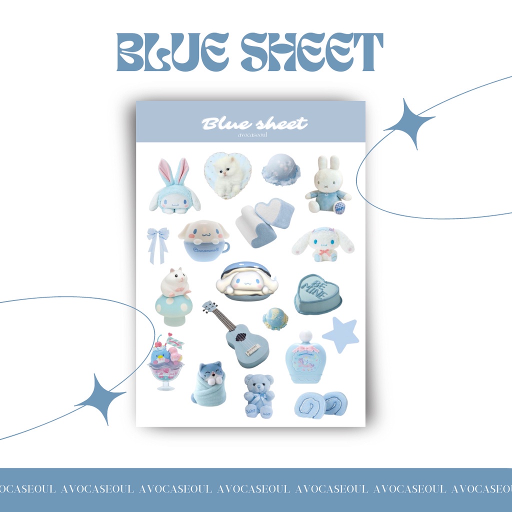 

sticker sheet blue sheet aesthetic ins korea untuk dekorasi scrapbook, deco pola, journaling, phonecase, headphone