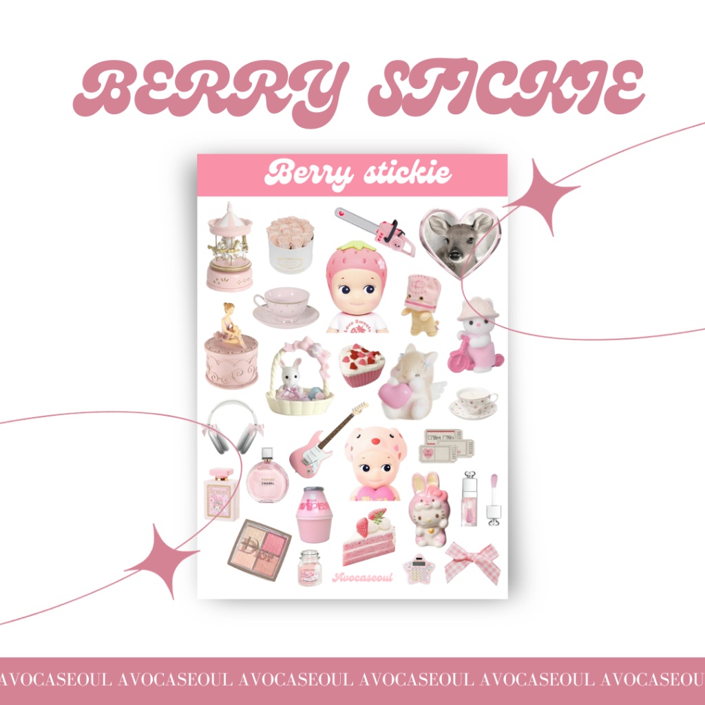 

sticker sheet berry stickie aesthetic ins korea untuk dekorasi scrapbook, deco pola, journaling, phonecase, headphone, stiker aesthetic lucu pink