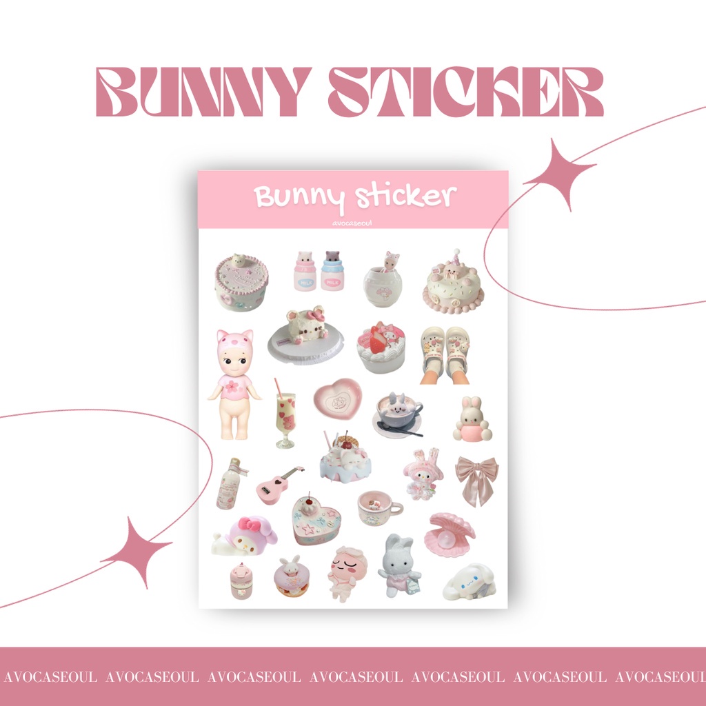 

sticker sheet bunnys sticker aesthetic ins korea untuk dekorasi scrapbook, deco pola, journaling, phonecase, headphone, stiker lucu