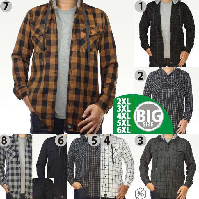 Best Seller Kemeja Flanel Kaos 2In1 Big Size Jumbo Hem Kotak Casual Kerja Hoodie Pengiriman Cepat